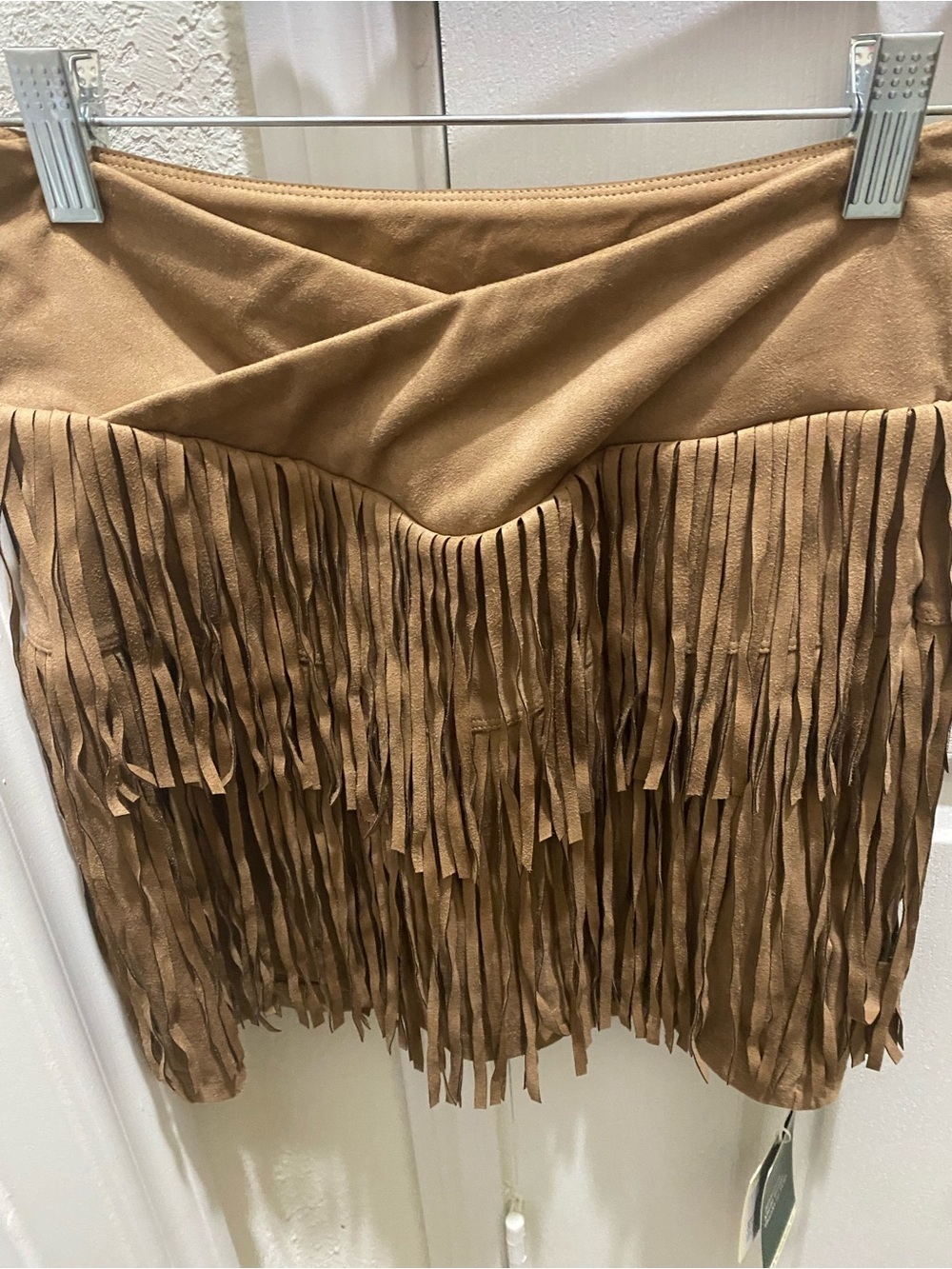 HALARA Crossover High Waisted 2-in-1 Fringe Hem Bodycon Mini Skirt Taupe XS - Picture 2 of 11